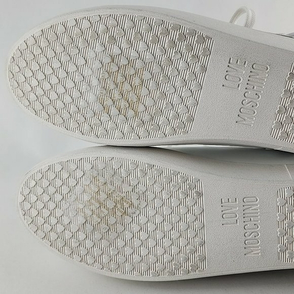 Love Moschino Women's White Black Leather Low Top Sneakers Logo Heart Sz 10/ 41 - Picture 9 of 16